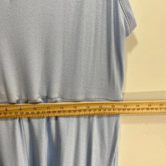 New Fit Flare Midi Dress XXL Blue Stretchy New V-Neck Minimalist Quiet Luxury - Picture 7 of 10